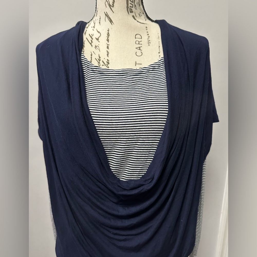 Chico’s Unique Layered Top - Navy Solid/Stripe Knit 🌟 - Picture 4 of 7